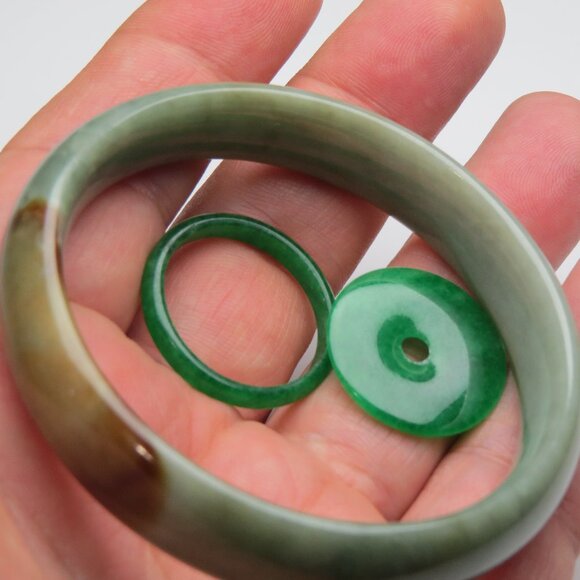 "Natural Jade Bangle + Jade Ring & Donut 57mm" - Picture 2 of 3